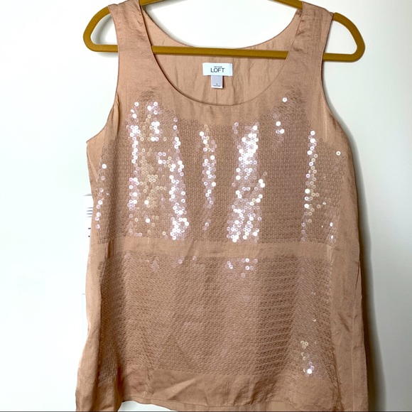 NWT LOFT Champagne Sequin Tank Sz Large - Picture 2 of 5
